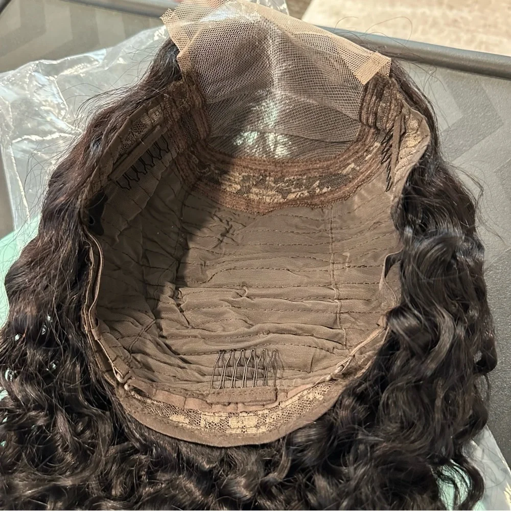 20”‎ Natural Black Water Wave Human Hair 4x4 Lace Closure Wig 150% #QB3